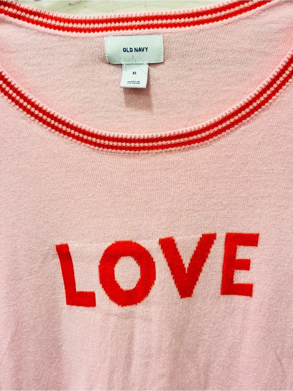 Old Navy Pink Knit Crewneck Sweater with Red LOVE Graphic